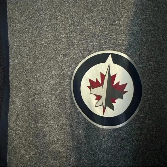 Size L Men's Fanatics Heathered Navy Winnipeg Jets Quarter-Zip Jacket - Picture 5 of 7